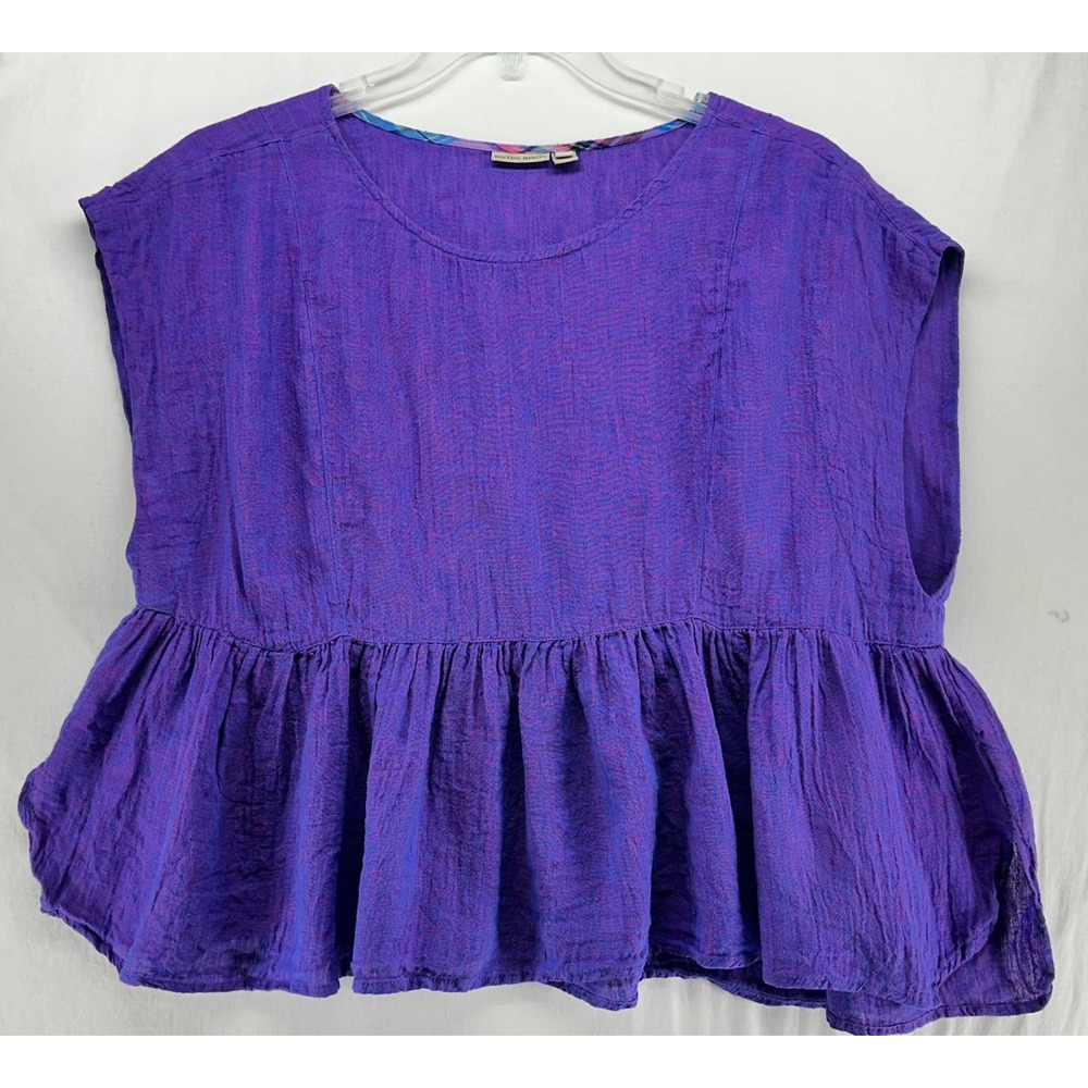 Holding Horses Anthropologie Purple 100% Linen Peplum Sleeveless Blouse Medium